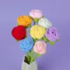 1pc creative crochet flowers finished knitting rose flower wedding bouquet cute fake flowers friends gift home decor 5