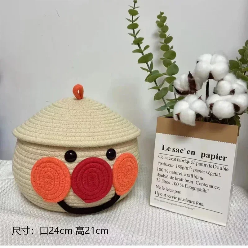 Hand woven storage basket cotton rope cute basket snack toys organizer desktop make up storage box home decor 5