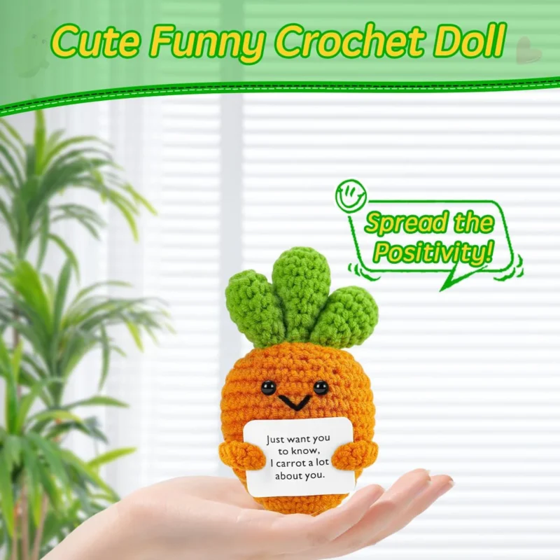 Positive crochet carrot doll with affirmation card home room decoration funny handmade plush wool doll ornaments christmas gifts 6