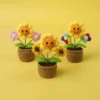 Kawaii crochet sunflowers knitting flower pot finnshed handmade plant car table decor fake sunflower 6