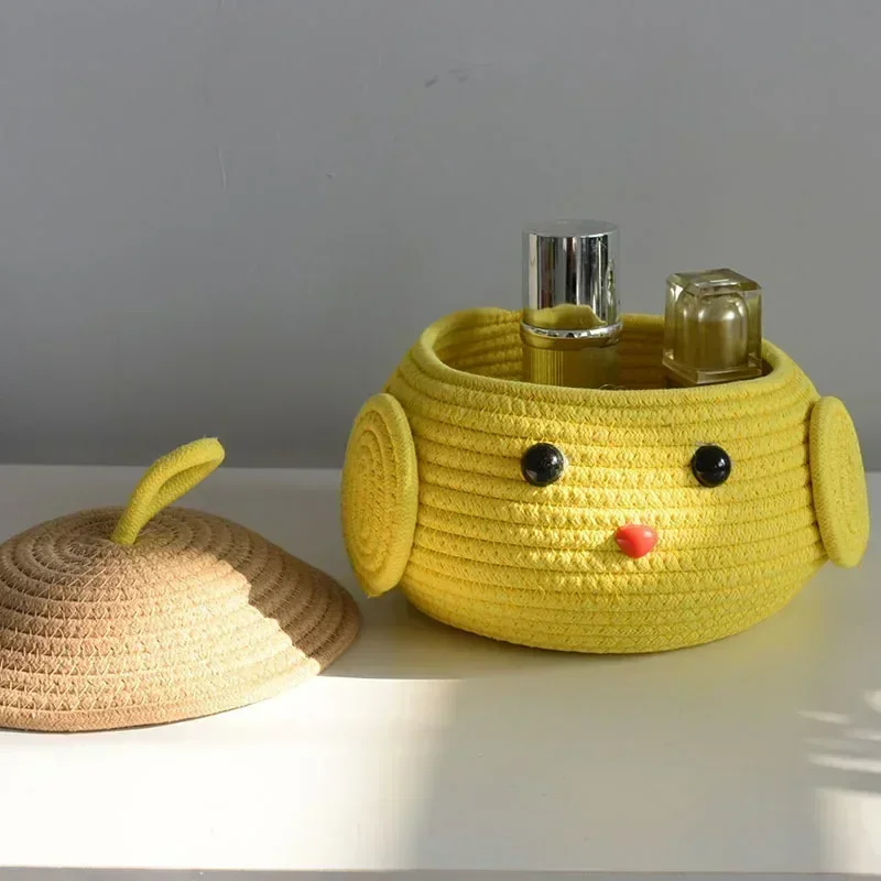 Hand woven storage basket cotton rope cute basket snack toys organizer desktop make up storage box home decor 4