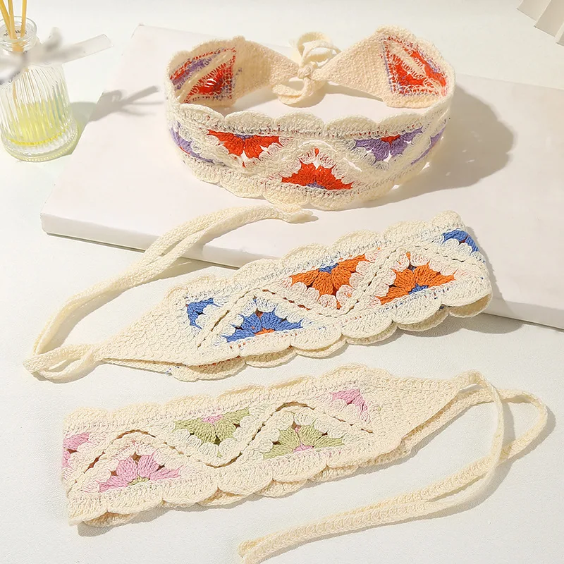 Sweet knitted triangle scarf fashionable handmade headscarf girl photo props french headband hair bands 2