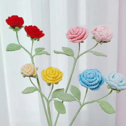Mini Rose Crochet Flowers Creative Knitted Flowers Crochet Woven Flower Bouquet Wedding Party Home Decor Gift 1 Mini rose crochet flowers creative knitted flowers crochet woven flower bouquet wedding party home decor gift 1