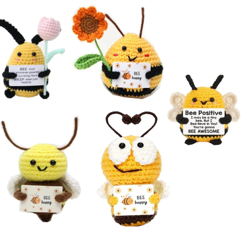 Positive bee crochet emotional support positive crochet animals knitting doll animal with words cute gift 1