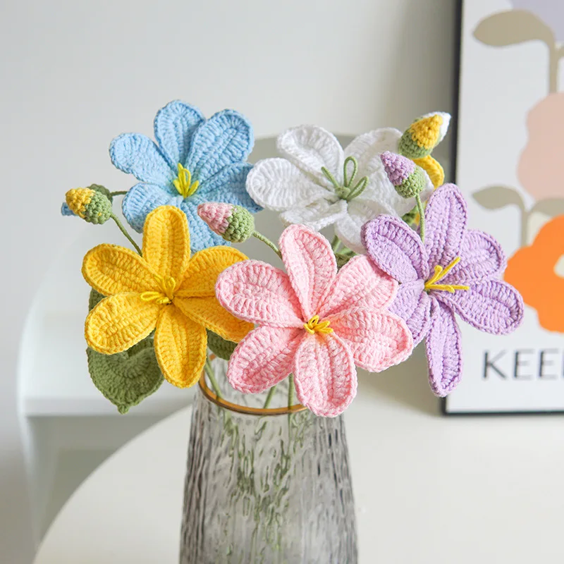 Paulownia crochet flower bouquet creative knitted flowers wedding bride flower handwoven plant home decor 2