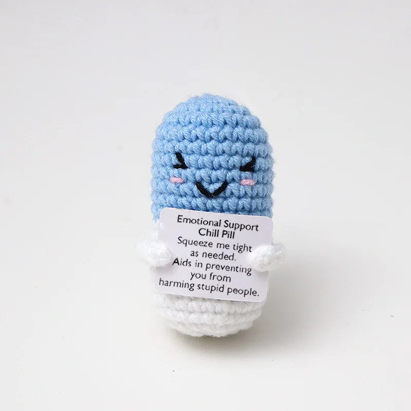 New handmade knitted capsule doll with positive card home room decoration funny crochet emotional support capsule ornament gifts 4