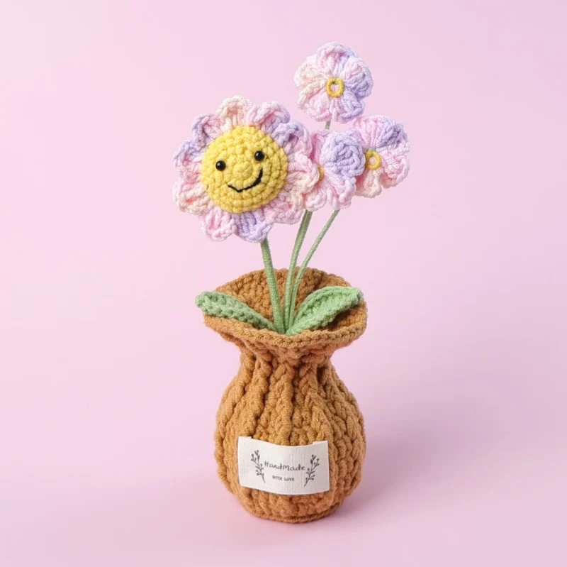 Retro crochet sunflowers artificial flowers decoration handwoven crochet plants kintted flower table decor 4