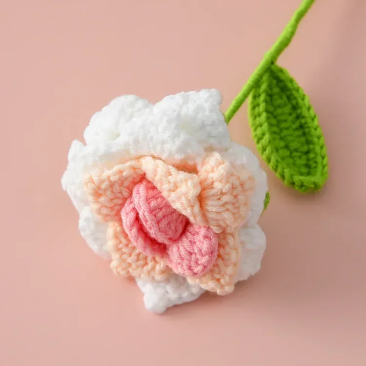 1pc crochet rose flower graduation bouquet romantic knitting flowers finished artificial plant wedding decor gift 2