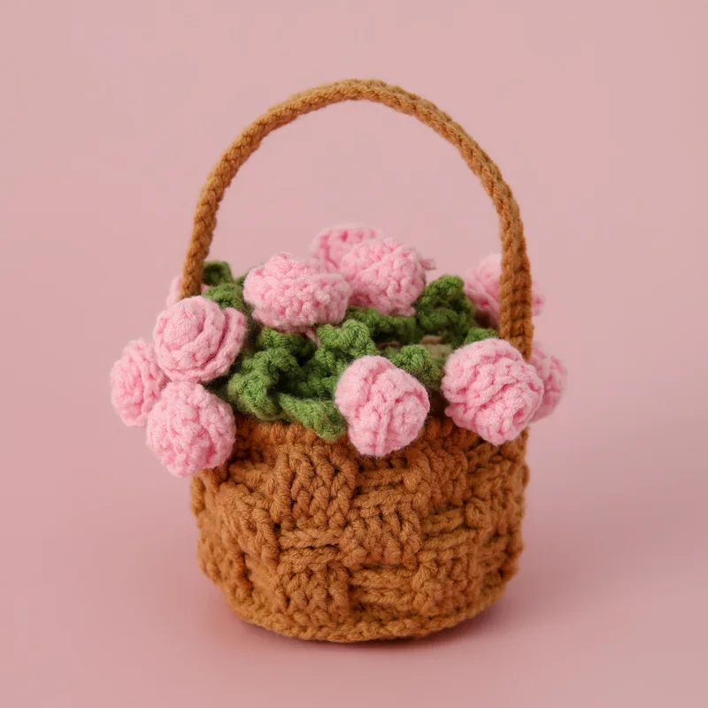 2025 crochet flower potted rose kintted flower coaster crochet flower cup mat friends gift table decor 4