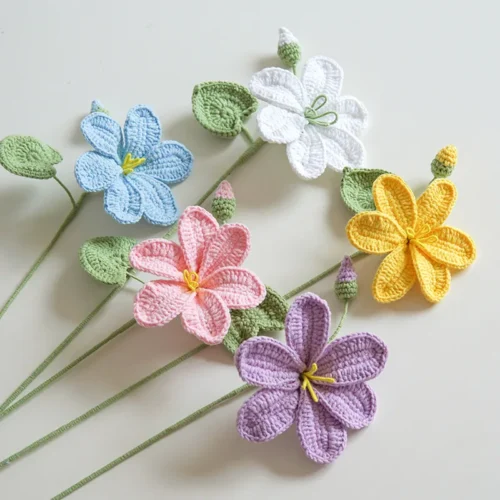 Paulownia crochet flower bouquet creative knitted flowers wedding bride flower handwoven plant home decor 1