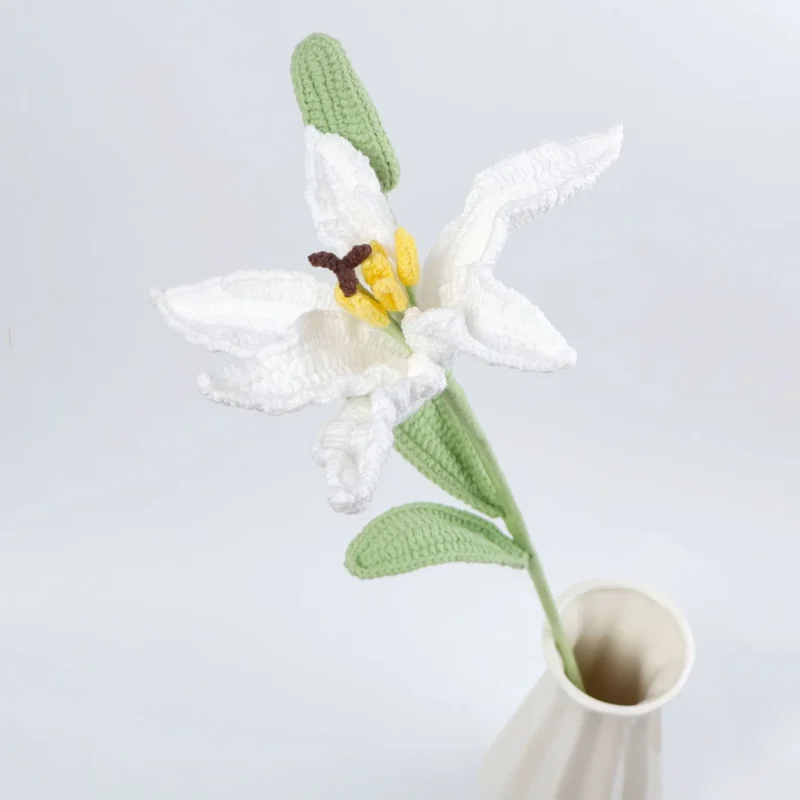2025 lily crochet flowers creative lily crochet flower bouquet kintted plant wedding decor table home decor gift 5