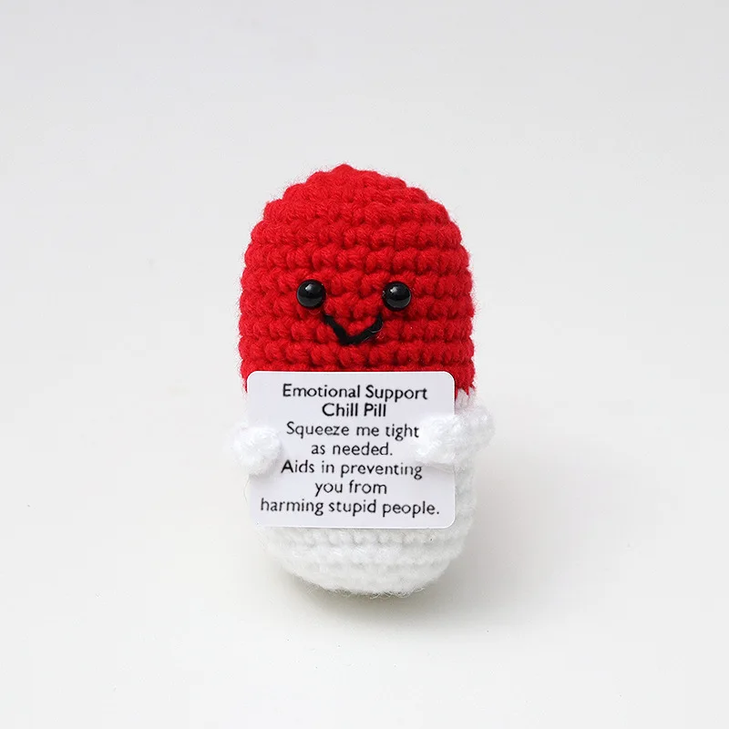 New handmade knitted capsule doll with positive card home room decoration funny crochet emotional support capsule ornament gifts 3