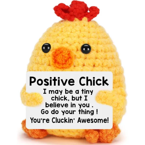 New crochet positive chicken doll with emotional card home room decoration handmade wool knitted chick ornament christmas gift 1