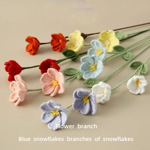 Blue Snowflake Crochet Flowers Bouquet Creative Knitted Flowers Artificial Flower Home Decor Crochet Bouquet Gift 1 Blue snowflake crochet flowers bouquet creative knitted flowers artificial flower home decor crochet bouquet gift 1