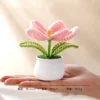 Knitting tulip flowers with potted cute crochet flower fake plant party gift home decor tulip woven flower 4