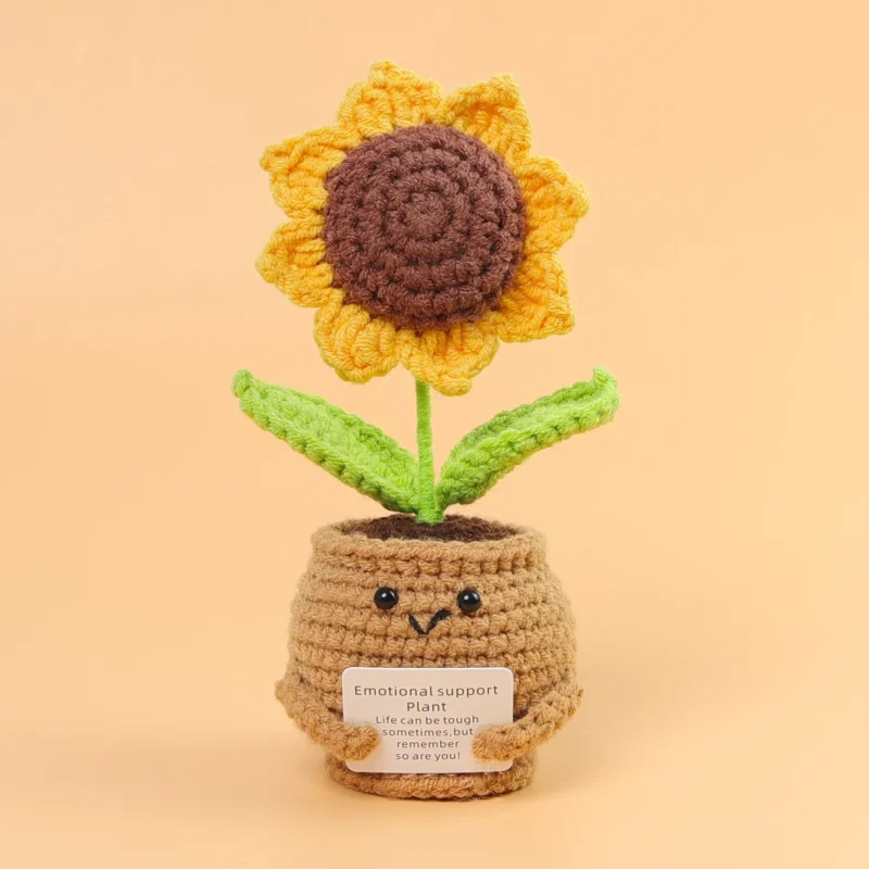 Cute crochet sunflowers with potted funny kintted flower car table decor handwoven plant gift graduation gifts 2