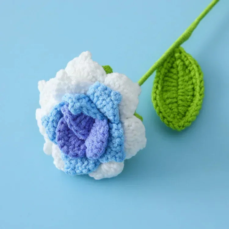 1pc crochet rose flower graduation bouquet romantic knitting flowers finished artificial plant wedding decor gift 5