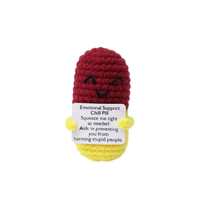 New handmade knitted capsule doll with positive card home room decoration funny crochet emotional support capsule ornament gifts 6