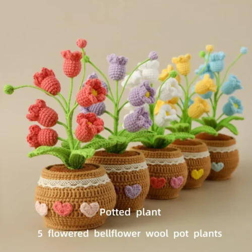 Bell orchid crochet flower pot creative kintted flower handmade plant table bookshelf decor artificial flowers teachers gift 1