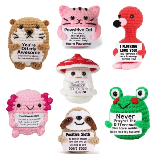 Funny crochet positive inspirational emotional support owl doll home room decoration handmade knitted owl desktop ornament gift 1