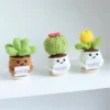 Mini cute crochet flowers finished handmade cactus heart potted plants handmade bouquets home desktop decoration christmas gift 2