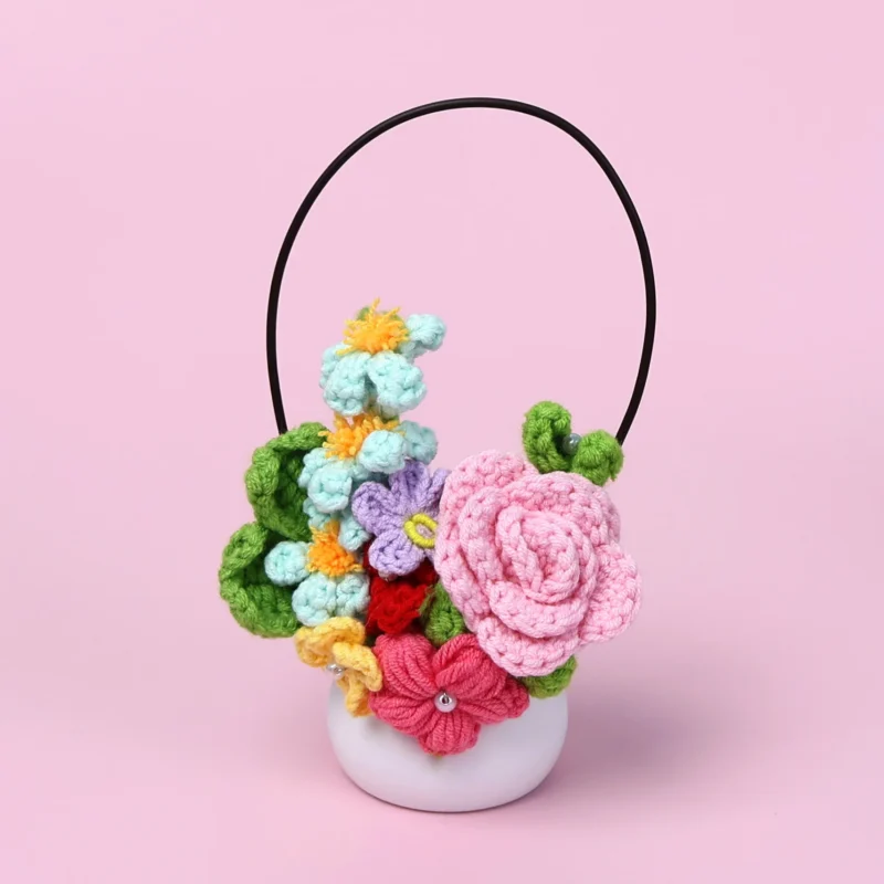 Crochet flowers with potted creative knitted flower table items mothers day gift home wedding decor 2