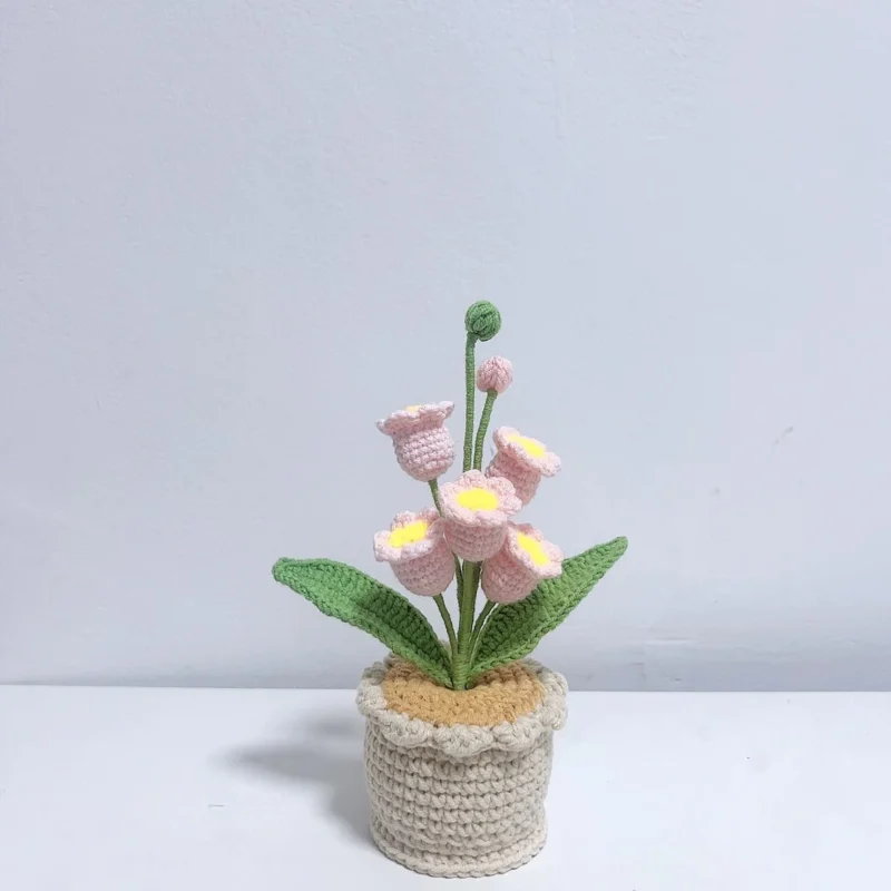 Bell orchid crochet flowers pot creative knitting flower potted cute crochet plant table home decor artificial flower 3
