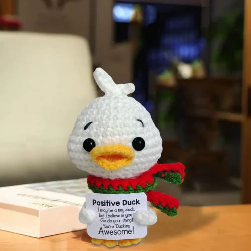 Handmade knitted scarf duck ornament home room decoration funny crochet emotional support duck doll with card christmas gifts 1