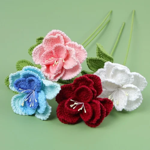 New crochet flowers bouquet creative knitted flower wedding decor artificial flower knitting bouquet home decor 1