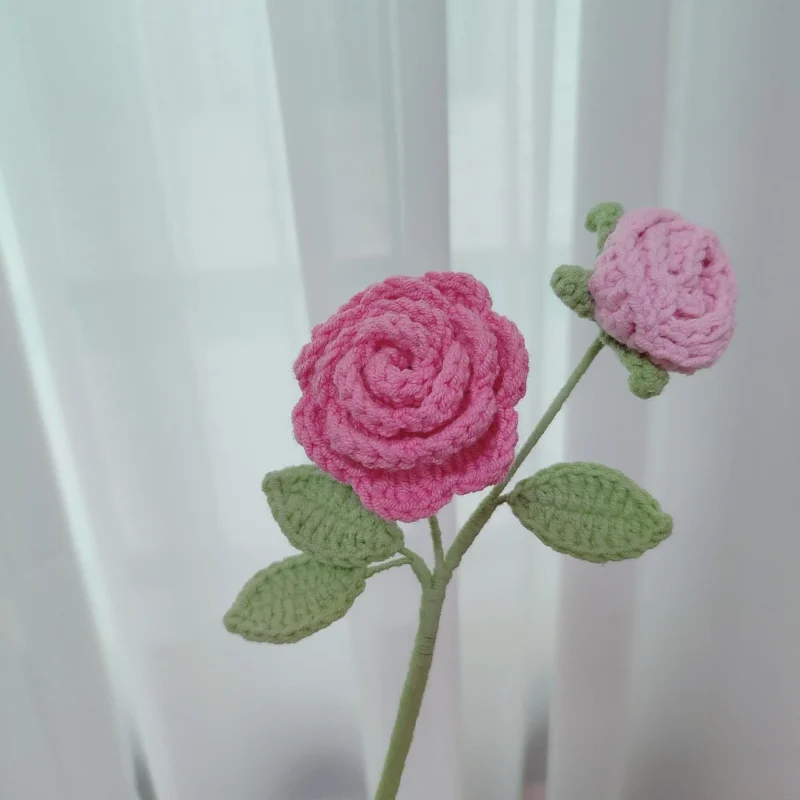 Mini rose crochet flowers creative knitted flowers crochet woven flower bouquet wedding party home decor gift 4