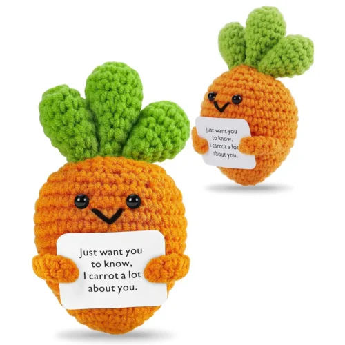 Positive crochet carrot doll with affirmation card home room decoration funny handmade plush wool doll ornaments christmas gifts 1