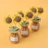 Retro crochet sunflowers artificial flowers decoration handwoven crochet plants kintted flower table decor 1
