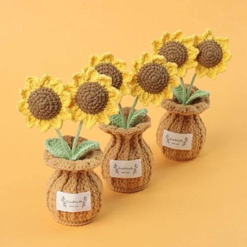 Retro crochet sunflowers artificial flowers decoration handwoven crochet plants kintted flower table decor 1