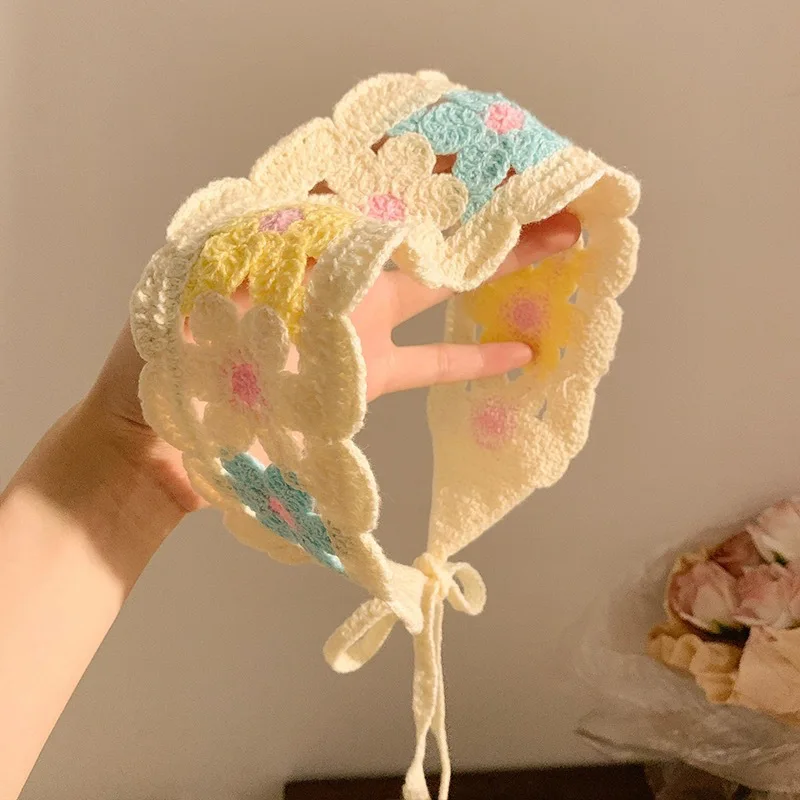Sweet knitted triangle scarf fashionable handmade headscarf girl photo props french headband hair bands 4