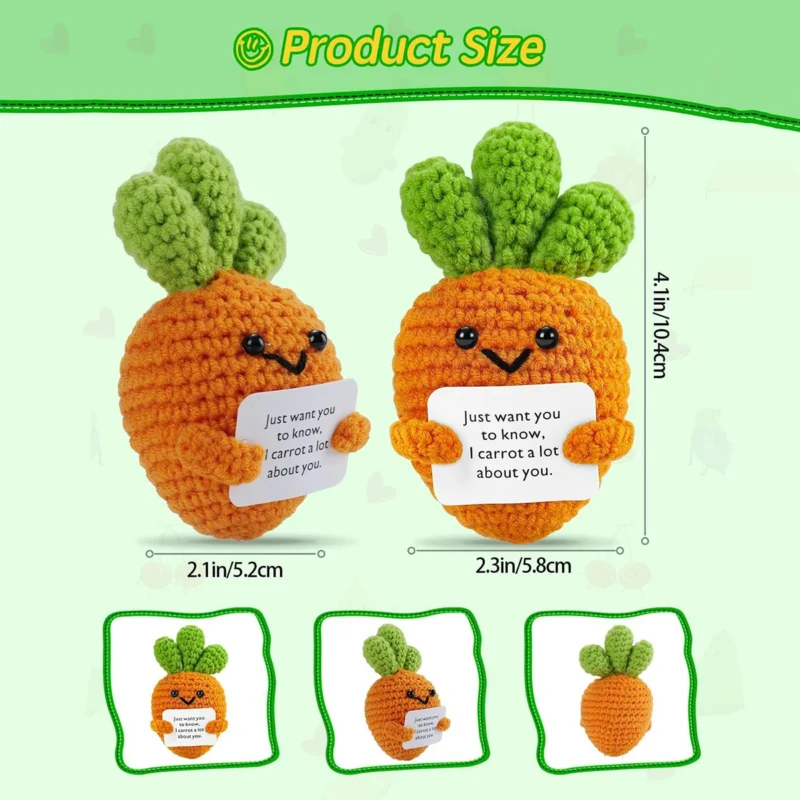 Positive crochet carrot doll with affirmation card home room decoration funny handmade plush wool doll ornaments christmas gifts 4