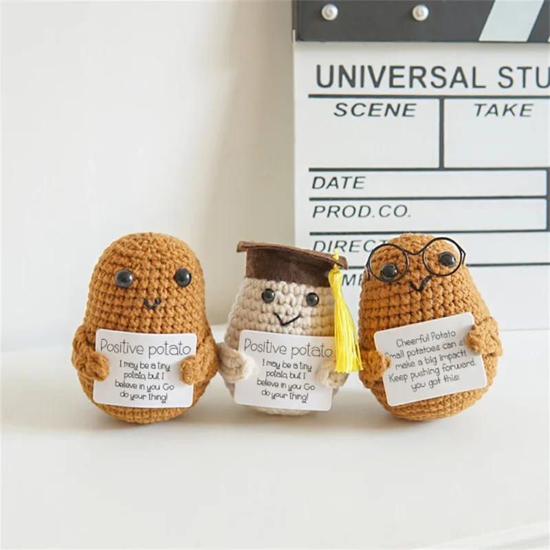 Positive cute potato home room decor mini handmade plush ornament knitting wool yarn doll birthday gifts room decorations 3