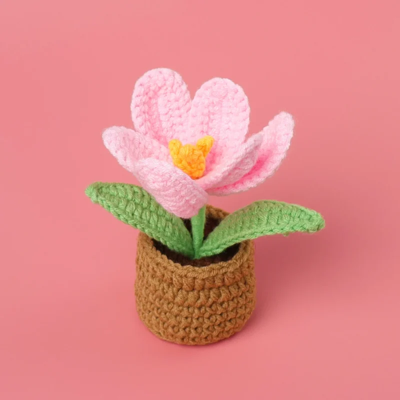 Tulip crochet flowers pot cute knit flower creative crochet plant pot tulips knitting flower car table home decor 3