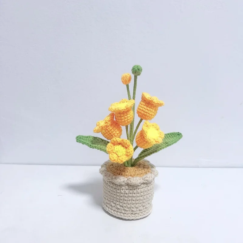 Bell orchid crochet flowers pot creative knitting flower potted cute crochet plant table home decor artificial flower 5