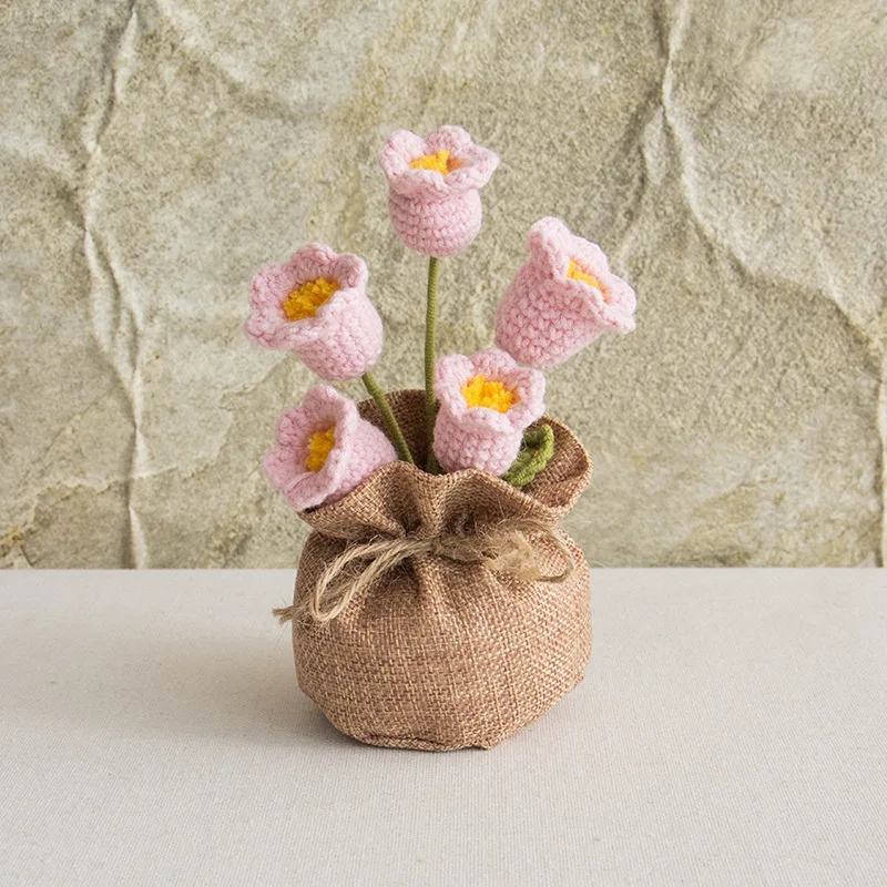 2025 knitted flowers potted cute crochet flowers knitting flower wedding guest gift crochet rose sunflower table decor 6