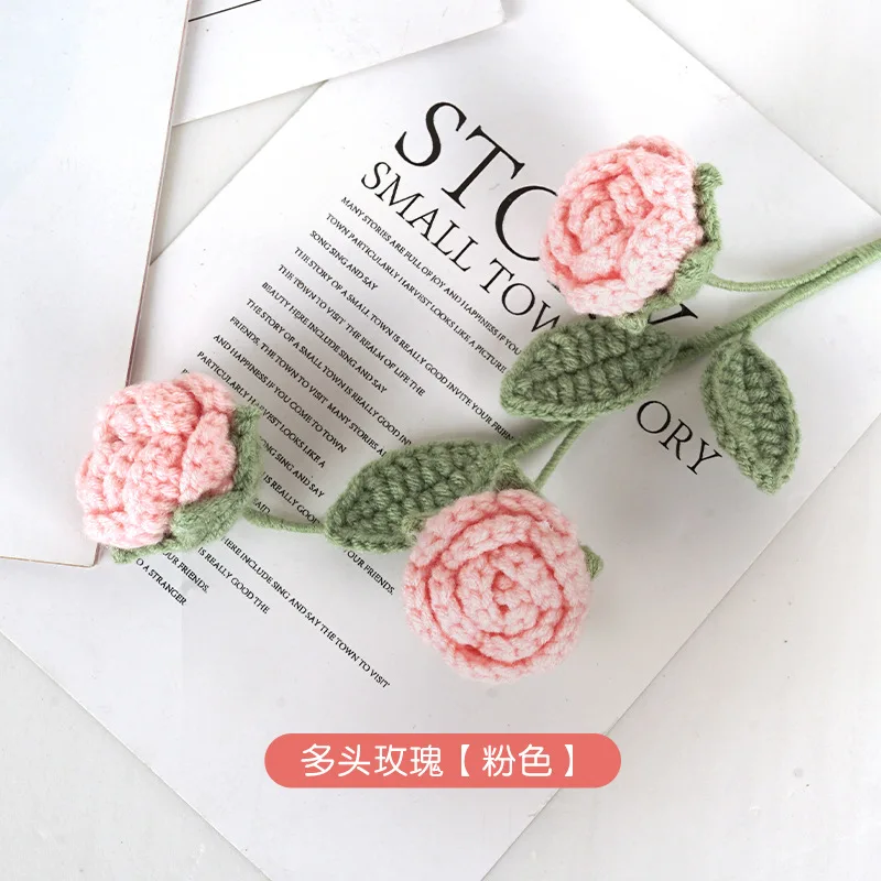 1pc rose knit flower creative crochet flowers bouquet crochet woven flowers wedding decor gift home decor 5