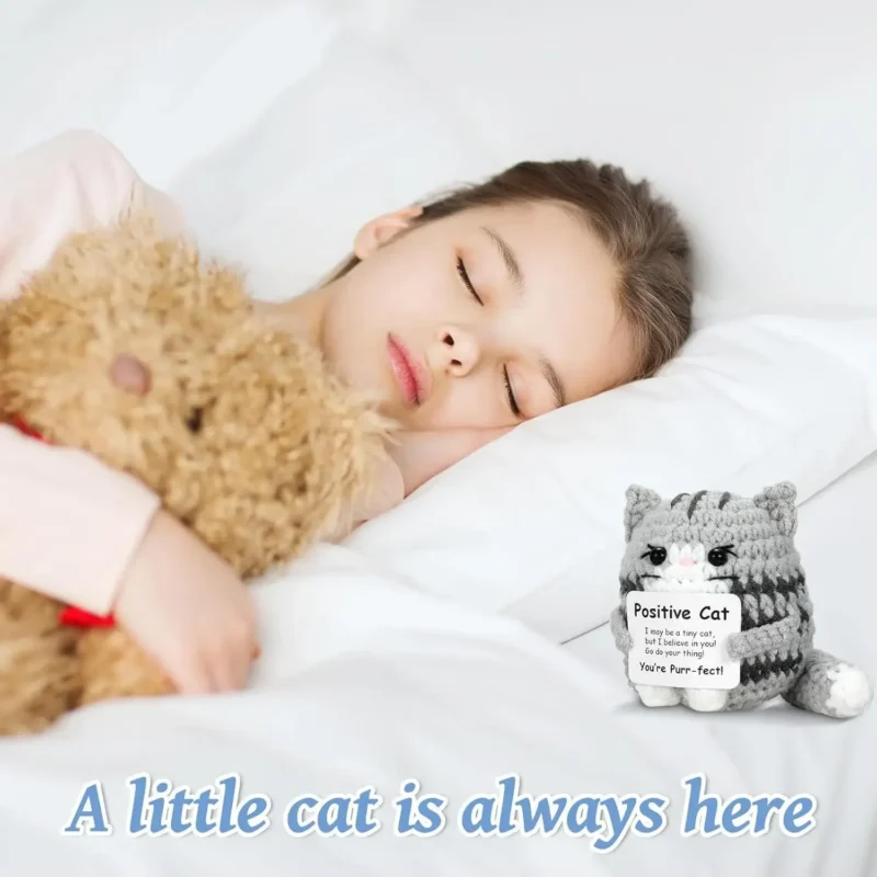 New crochet cat doll ornament home room decoration handmade knitted positive energy cat doll with card christmas party gifts 5