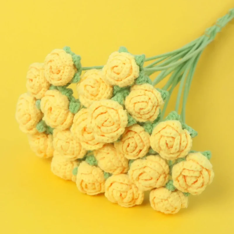 1pc creative crochet flowers finished knitting rose flower wedding bouquet cute fake flowers friends gift home decor 4