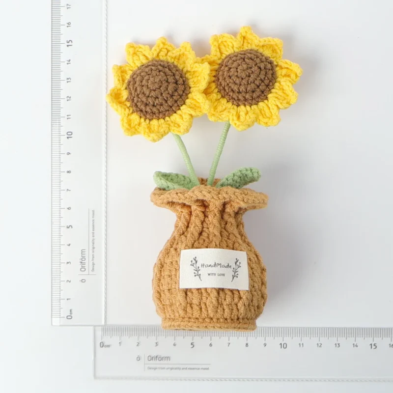 Retro crochet sunflowers artificial flowers decoration handwoven crochet plants kintted flower table decor 3