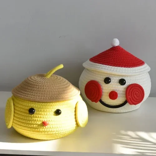 Hand woven storage basket cotton rope cute basket snack toys organizer desktop make up storage box home decor 1