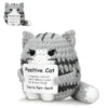 New crochet cat doll ornament home room decoration handmade knitted positive energy cat doll with card christmas party gifts 1