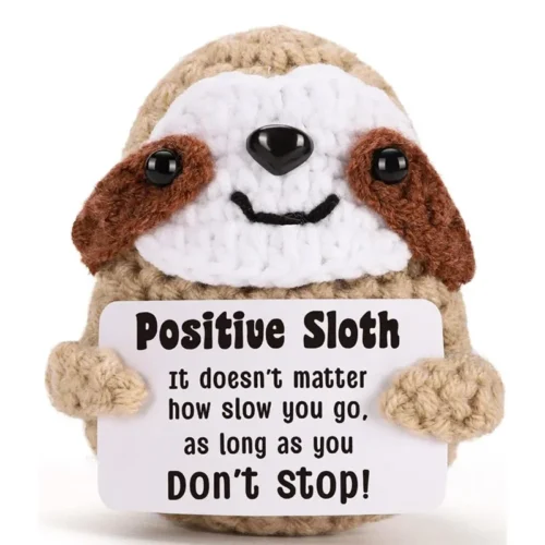 Positive crochet sloth doll with card home room decor handmade knitting emotional support sloth animal ornament christmas gift 1