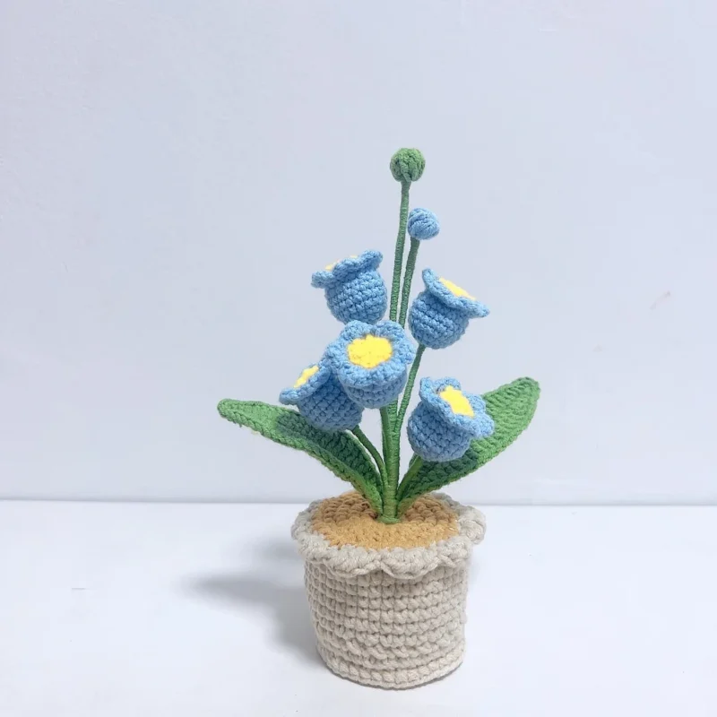 Bell orchid crochet flowers pot creative knitting flower potted cute crochet plant table home decor artificial flower 6