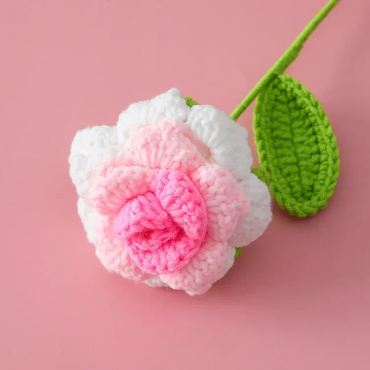 1pc crochet rose flower graduation bouquet romantic knitting flowers finished artificial plant wedding decor gift 3
