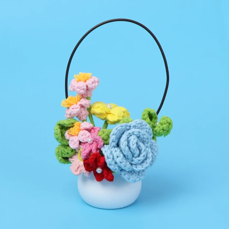 Crochet flowers with potted creative knitted flower table items mothers day gift home wedding decor 5