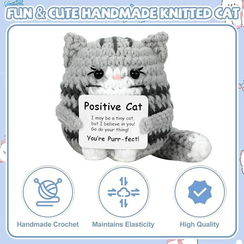 New crochet cat doll ornament home room decoration handmade knitted positive energy cat doll with card christmas party gifts 3